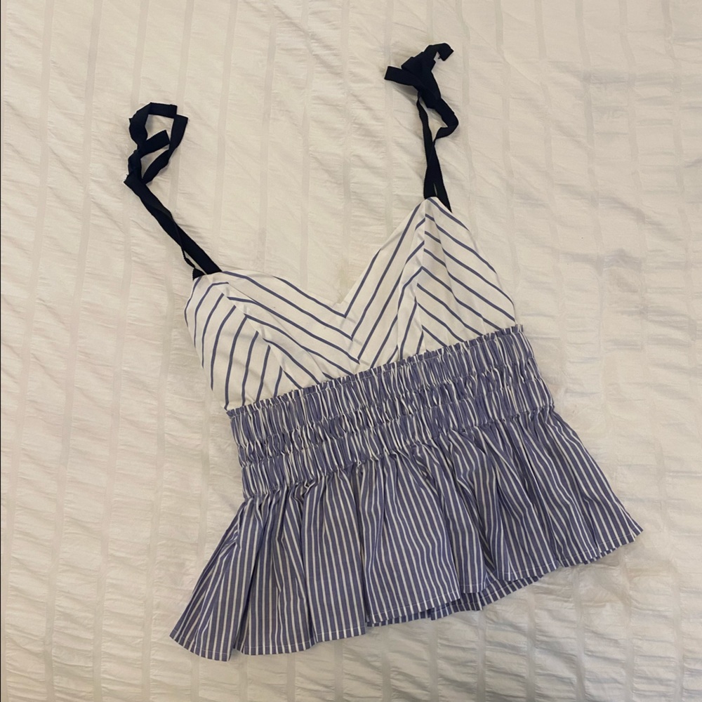 Express blue and white tie straps top